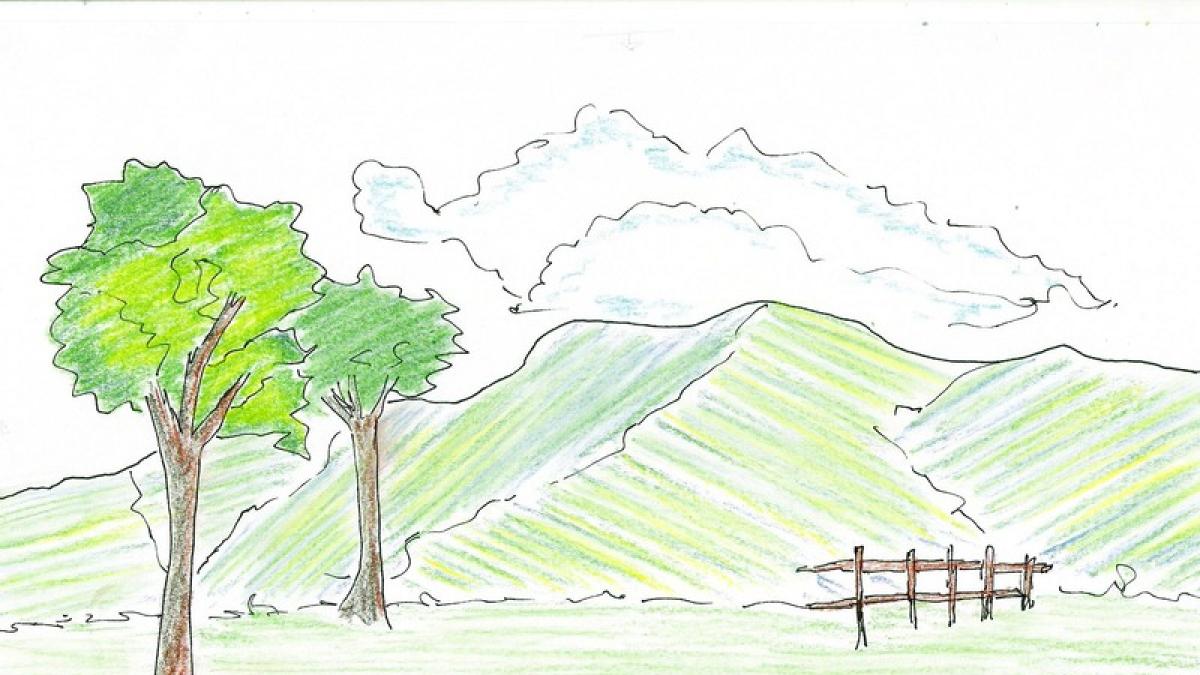 Ada Y Su Paisaje Intervenido Dibujo original de paisaje invernal, en acrílico, carboncillo y pastel sobre papel. ada y su paisaje intervenido
