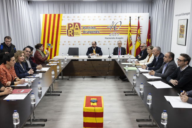 Reunión de la ejecutiva del Partido Aragonés en la que se decidió la destitución de Arturo Aliaga