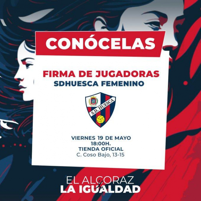 Las jugadoras de la SD Huesca firmarán postales esta tarde a las 18:00 en la tienda del club del Coso Bajo.