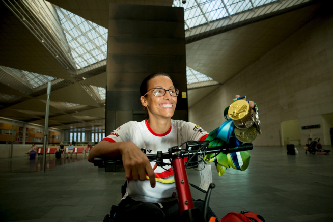 Teresa Perales, esta tarde en la estación de Delicias