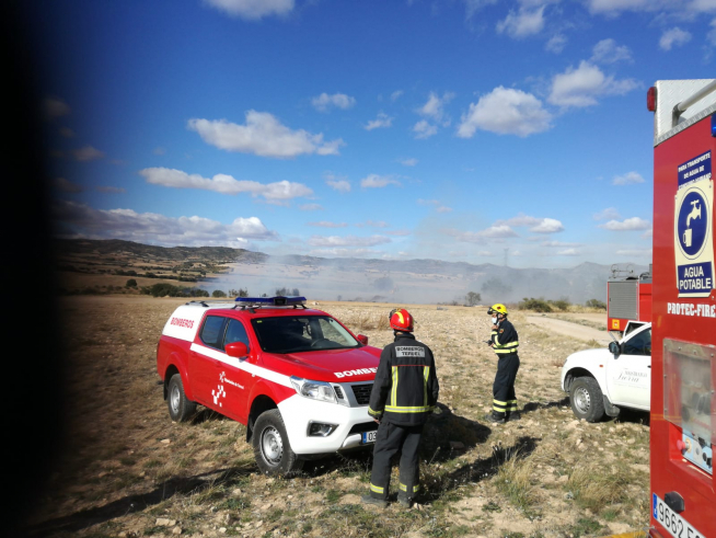 Bomberos de la Diputación de Teruel en la escombrera de Mas de las Matas