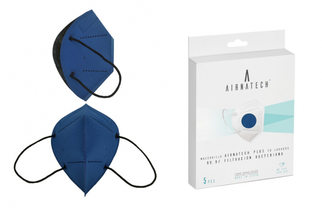 Ejemplar de la mascarilla Airnatech Plus azul que regala hoy Heraldo de Aragón con su edición en papel.