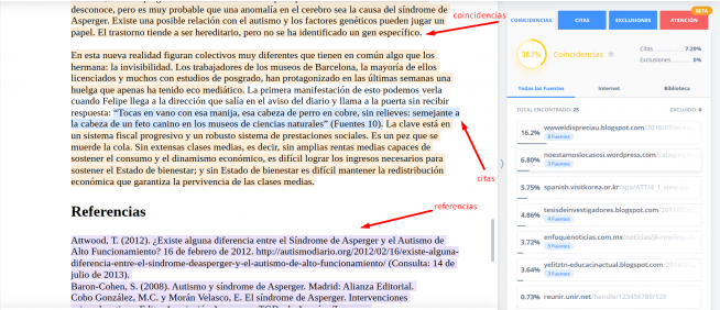 Extracto de un análisis de Unicheck.