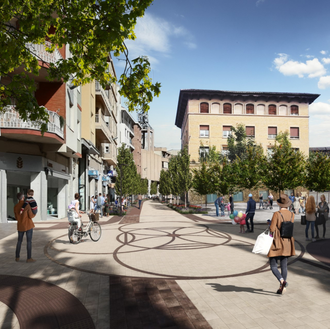 Recreación de la futura imagen de la avenida del plaza Mayor de Monzón.