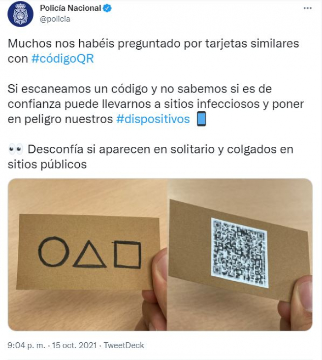 Tweet de la Policía Nacional
