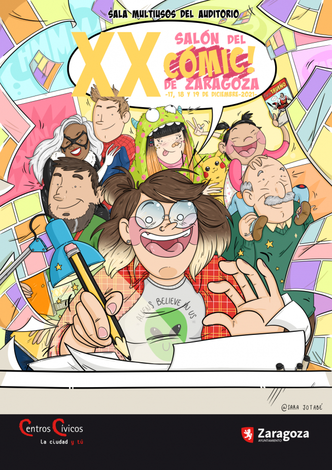 Sara Jotabé con el cartel de la XX Salón del Cómic de Zaragoza.