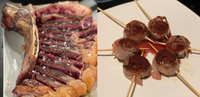 Un chuletón y una piruleta de ciervo con centro de foie del restaurante Symental.