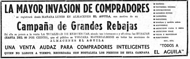 Anuncio de las rebajas de Almacenes El Águila, publicado en HERALDO.