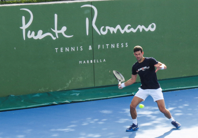 Djokovic training at Puente Romano Tennis Club in Marbella