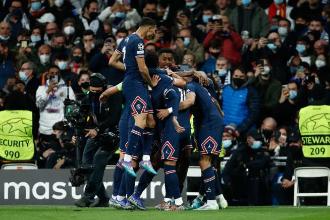 El PSG celebra su único gol ante el Madrid de Ancelotti.