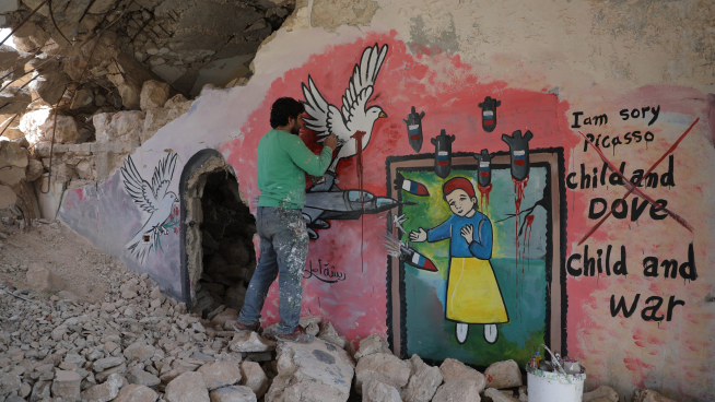 Grafitis por Ucrania en Siria.