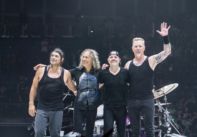 Araya, Hammett, Ulrich and Hetfield form Metallica.