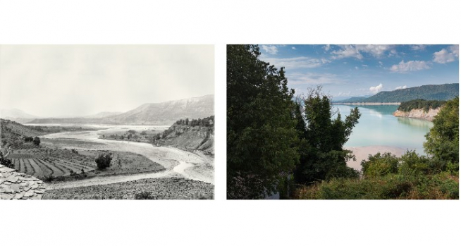 Confluencia del río Nata con el Cinca desde Gerbe (110 años de diferencia).