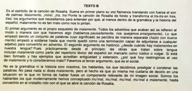Texto de Lola Pons sobre 'Malamente' de Rosalía que ha caído en el examen de Lengua de la Evau de Aragón.