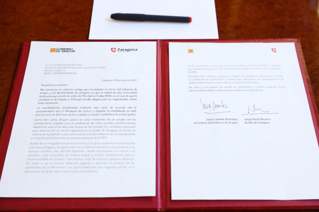 Carta firmada ahora por el presidente del Gobierno de Aragón y el alcalde de Zaragoza