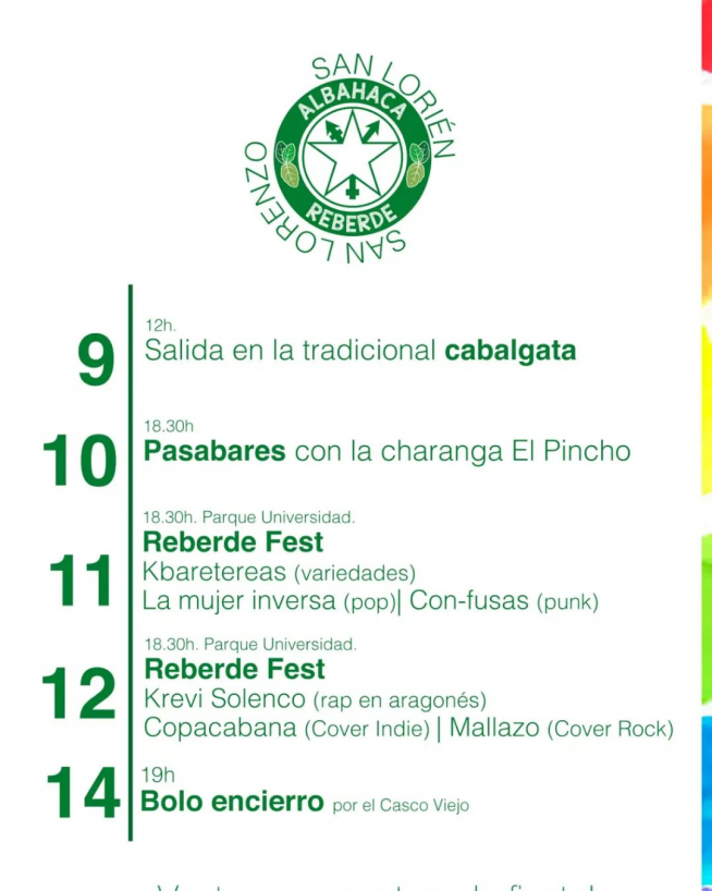 Programa de fiestas de la peña La Albahaca Reberde para San Lorenzo 2022.