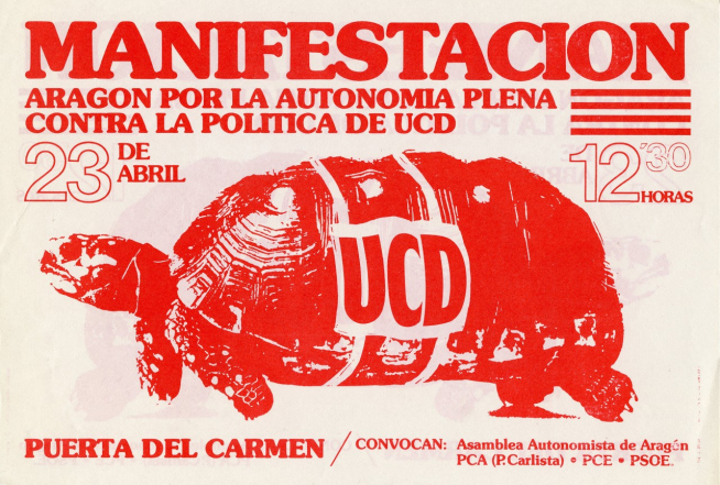 Cartel que convoca a manifestarse en favor de la autonomía plena y contra la política autonomista de UCD.