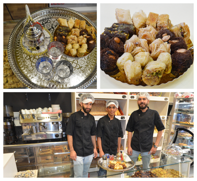 Surtidos de pasteles árabes que ofrecen a la clientela en El Damasquino, donde también se puede tomar el té