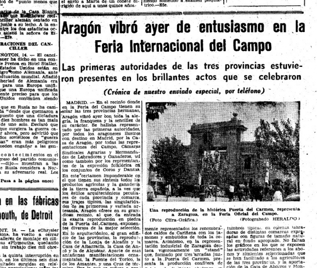 En junio de 1956 HERALDO informaba de la celebración del Día de Aragón en la Feria.