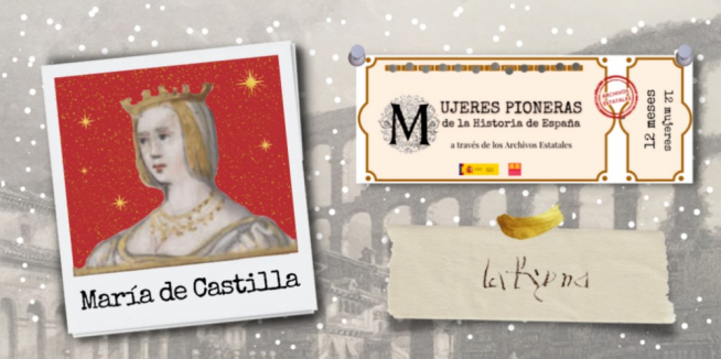 La imagen y la firma de María de Castilla, reina de Aragón.