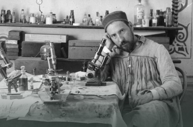 Ramón y Cajal en su laboratorio.