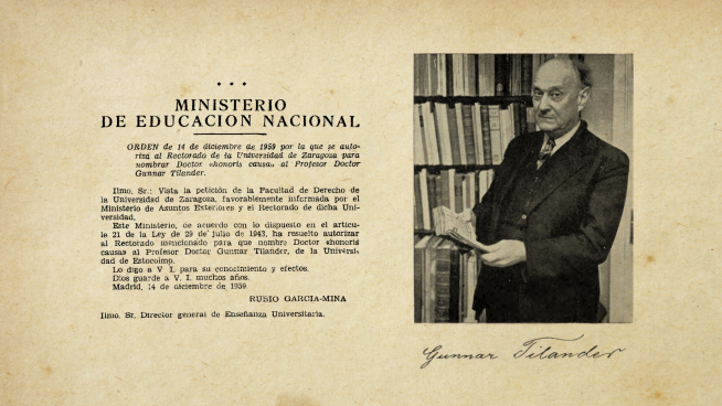 Tarjeta del homenaje a Gunnar Tilander, editor del 'Vidal Mayor'.