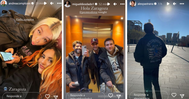 Historia de Instagram de los actores Andrea Compton, Miguel Diosdado y Álex Pastrana
