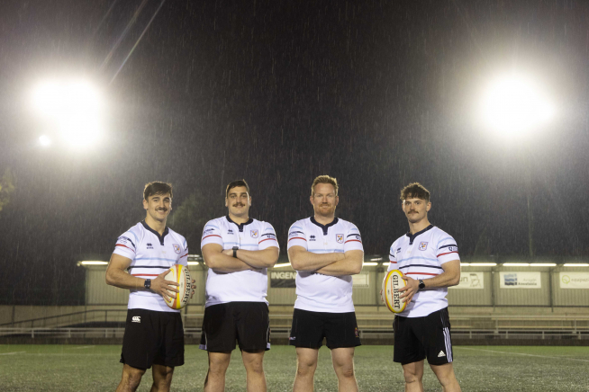 De izquierda a derecha: Jayden Keelan, Angus Keefe, Matthew Brabazon y Johann Eschenbach, jugadores del Fénix Rugby.