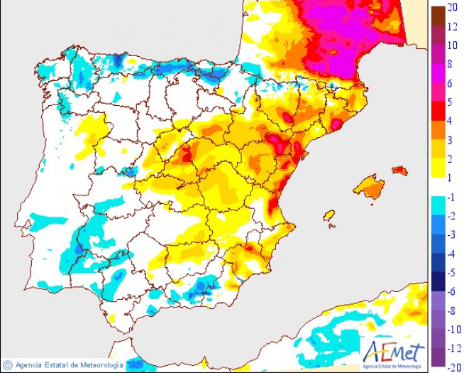 Subida generalizada de temperaturas en España.