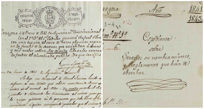 Expedientes sobre la reglamentación de serenos en Zaragoza en el año 1841.