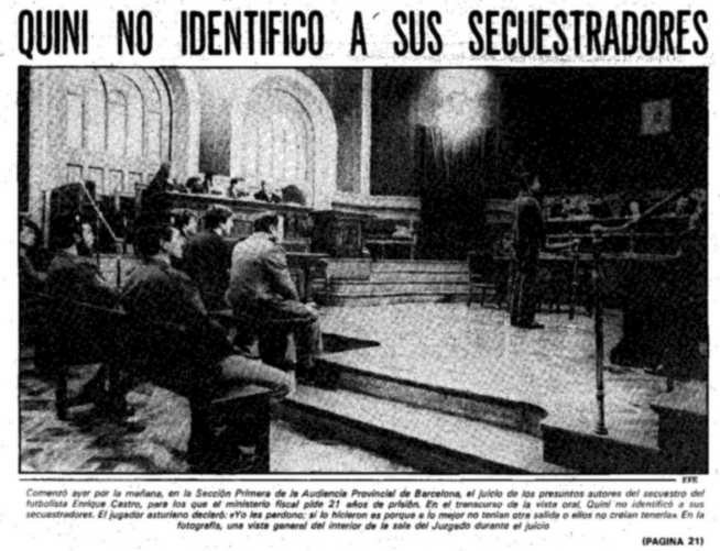 HERALDO recogió en su portada del 13 de enero de 1983 el momento en que Quini presta declaración ante el juez