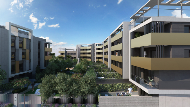 Residencial Zigurat, en Miralbueno, inspirado en la antigua Babilonia.