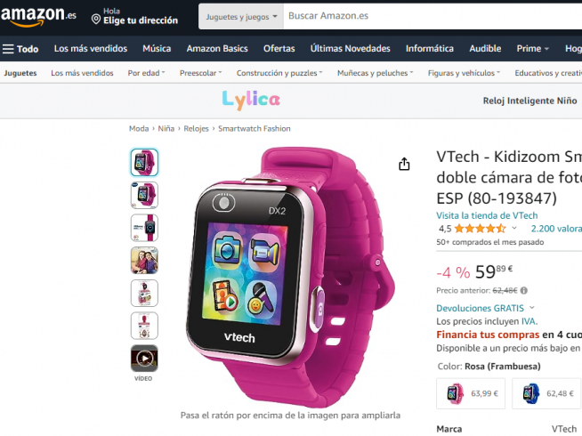 Reloj inteligente para niños, a la venta en Amazon.