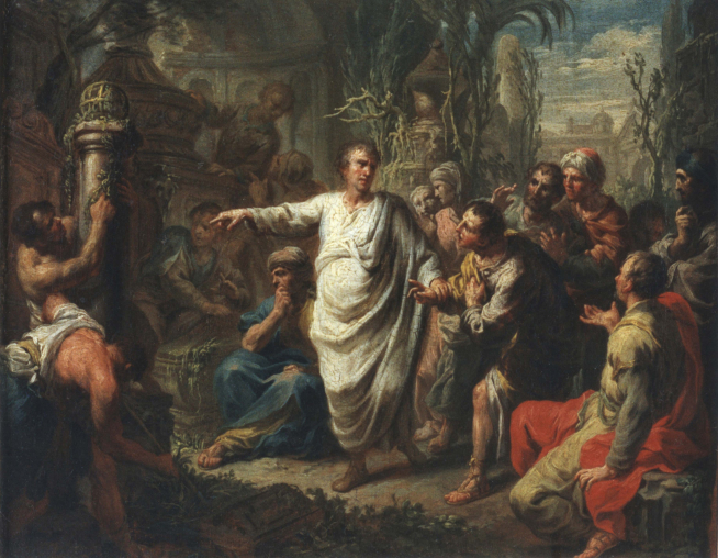 'Cicerón descubre la tumba de Arquímedes'. Martín Knoller (1775).