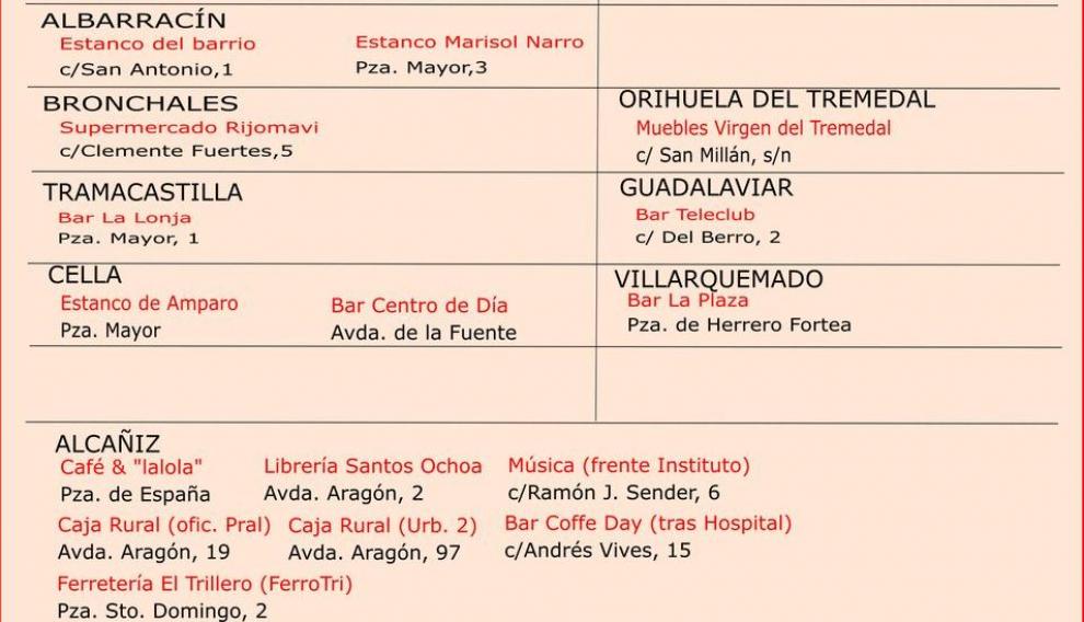 Puntos de salida y venta de billetes en Teruel para los autobuses a la Revuelta de la España Vaciada.