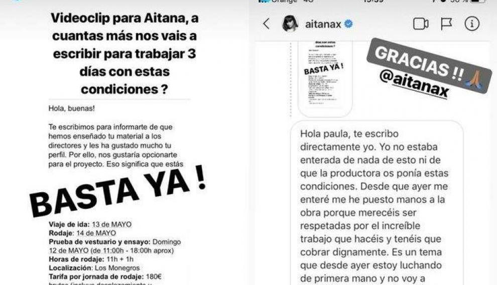 Mensajes de una bailarina y Aitana en Instagram.