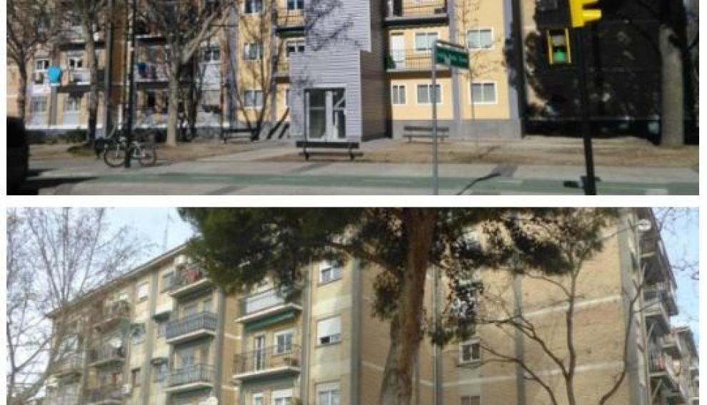 Rehabilitación de viviendas con instalación de ascensor en la calle de Peña Oroel, en Zaragoza.