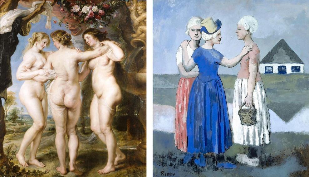 Las tres Gracias, Peter Paul Rubens, 1635 - Las tres holandesas, Pablo Picasso, 1905