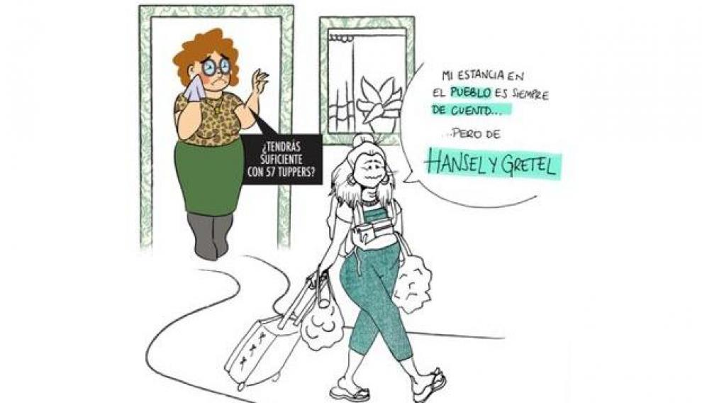 Tía Pilarín se despide de su sobrina después de las vacaciones de verano.