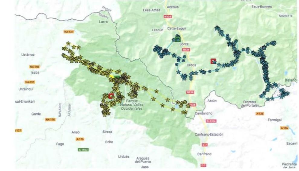 Ubicación de la osa Claverina, según el geolocalizador que lleva.