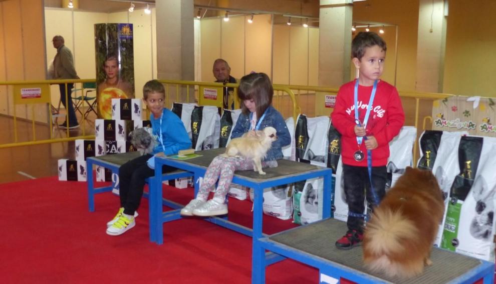 Podio del concurso infantil de perros.