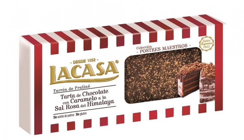 Turrón de tarta de chocolate con-caramelo a la sal rosa del Himalaya, novedad este año en Chocolates Lacasa