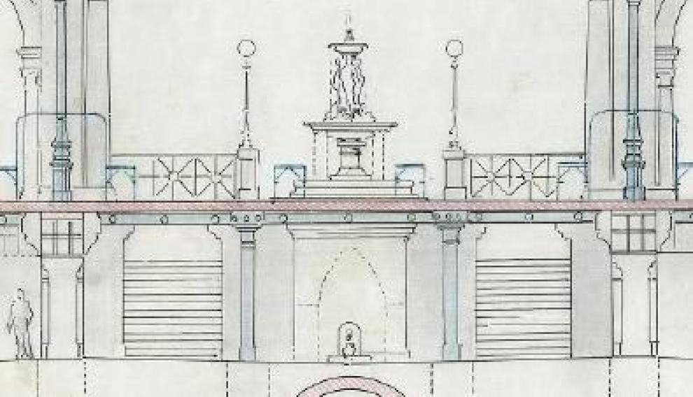 En los planos originales de 1895 aparecía una fuente ornamental en el centro de la lonja.