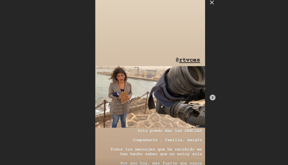 Mensaje de agradecimiento de la periodista canaria.