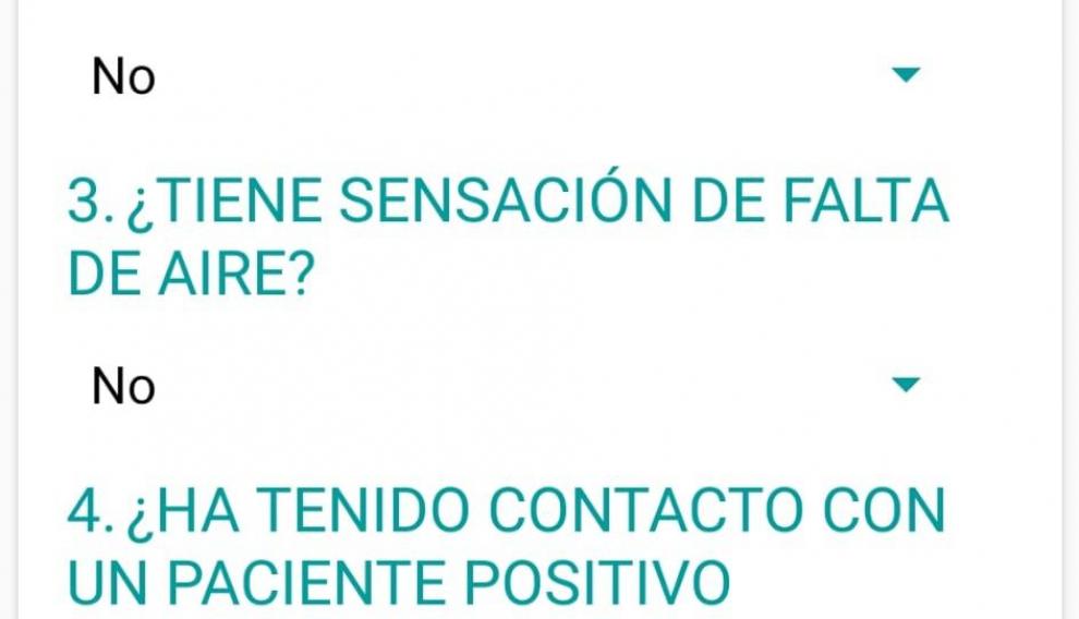 Test sobre coronavirus en la app del Salud.