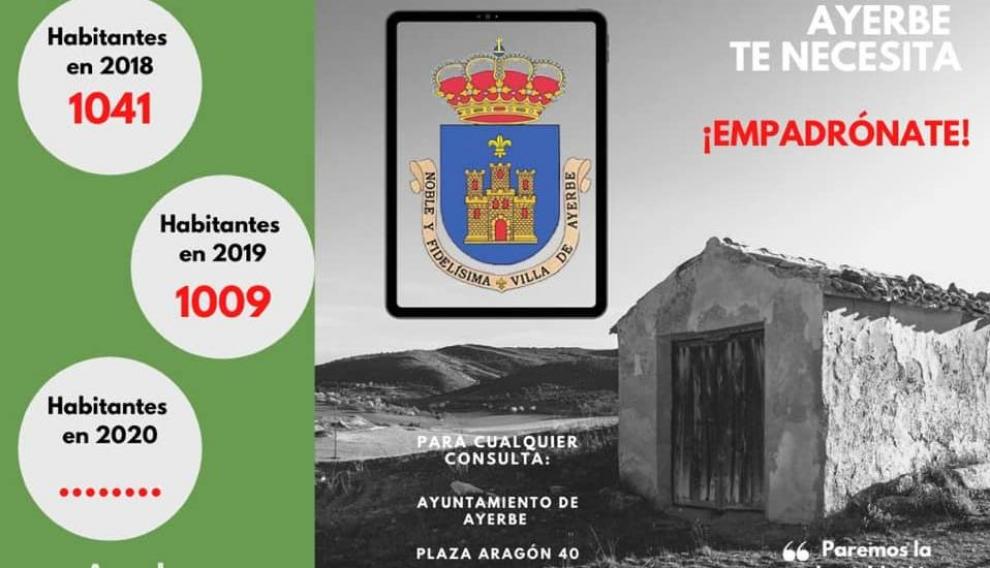 Campaña del Ayuntamiento de Ayerbe para captar nuevos empadronados.