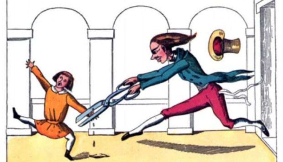 El sastre cortando los pulgares al niño.