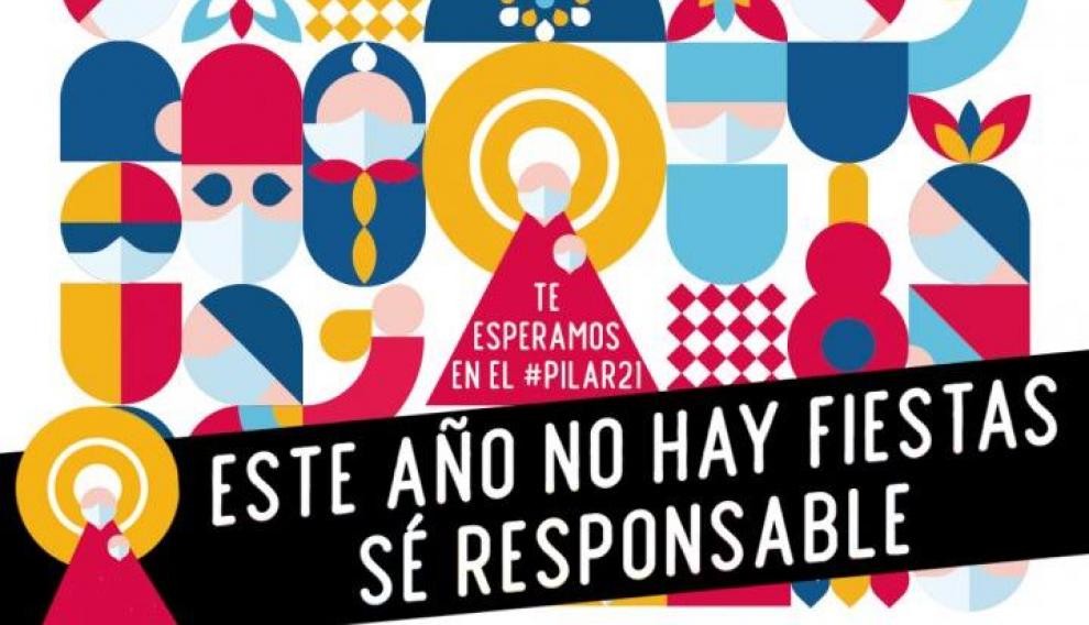 Cartel de las fiestas del Pilar con la franja llamando a la responsabilidad y pidiendo que no se celebren