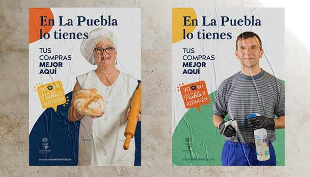 Estas tres y otras tantas personas ponen rostro a la campaña de fomento del consumo local en La Puebla de Alfindén