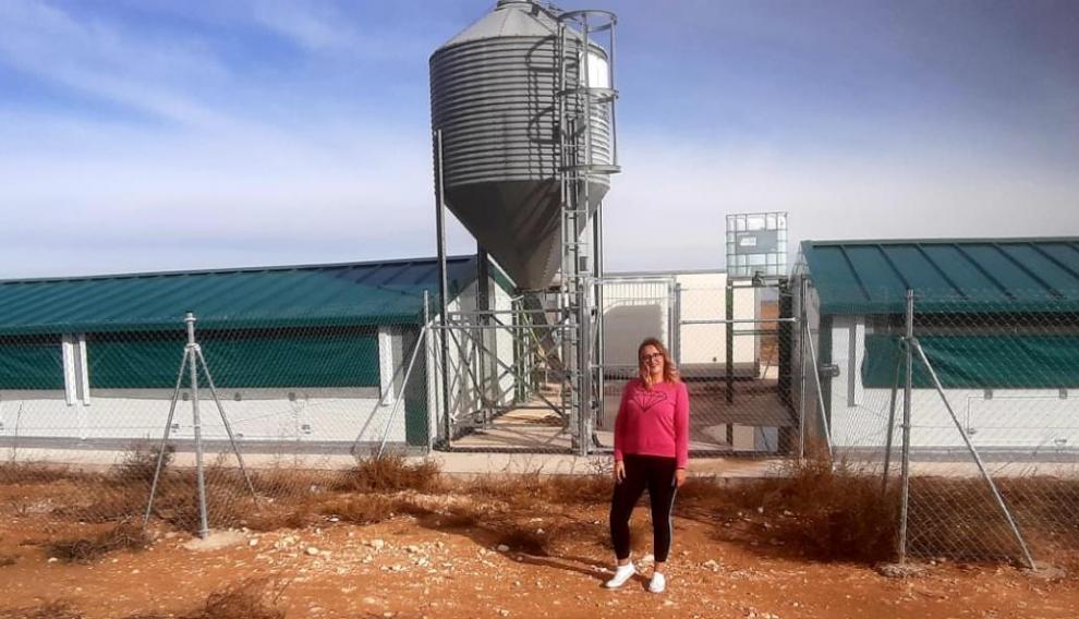 Noelia Ibañez en la granja de huevos camperos que está montando en Lécera.